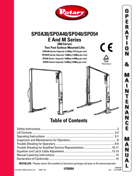 2 post lift spoa 30 40 spo 40 54 m e 600  om20183  2005  