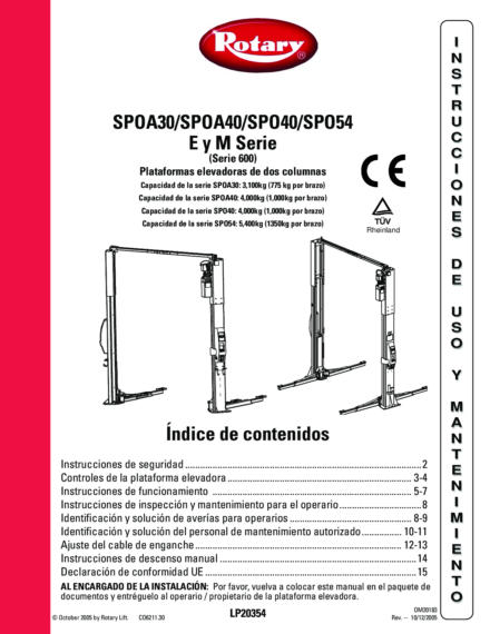 2 post lift spoa 30 40 spo 40 54 m e 600  om20183  2005  