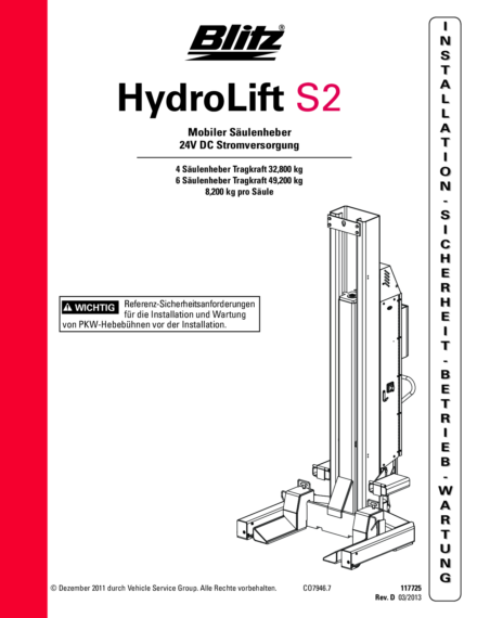 Mobile column lift hydrolift s2 8 2c2   117725   rev d