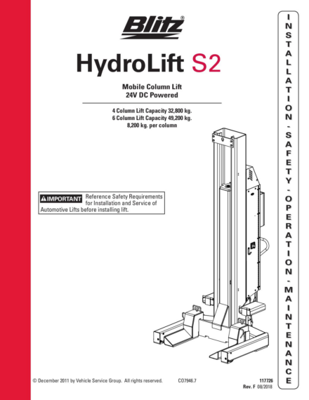 Mobile column lift hydrolift s2 8 2c2   117726   rev e