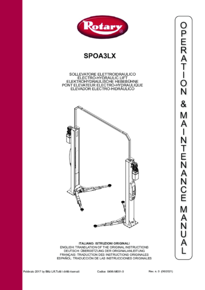 2 post Lift SPOA3LX (0496 M001 0 rev0) multi OM 2021 