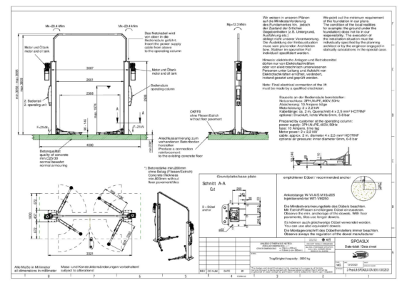 2 Post Lift SPOA3LX Data Sheet