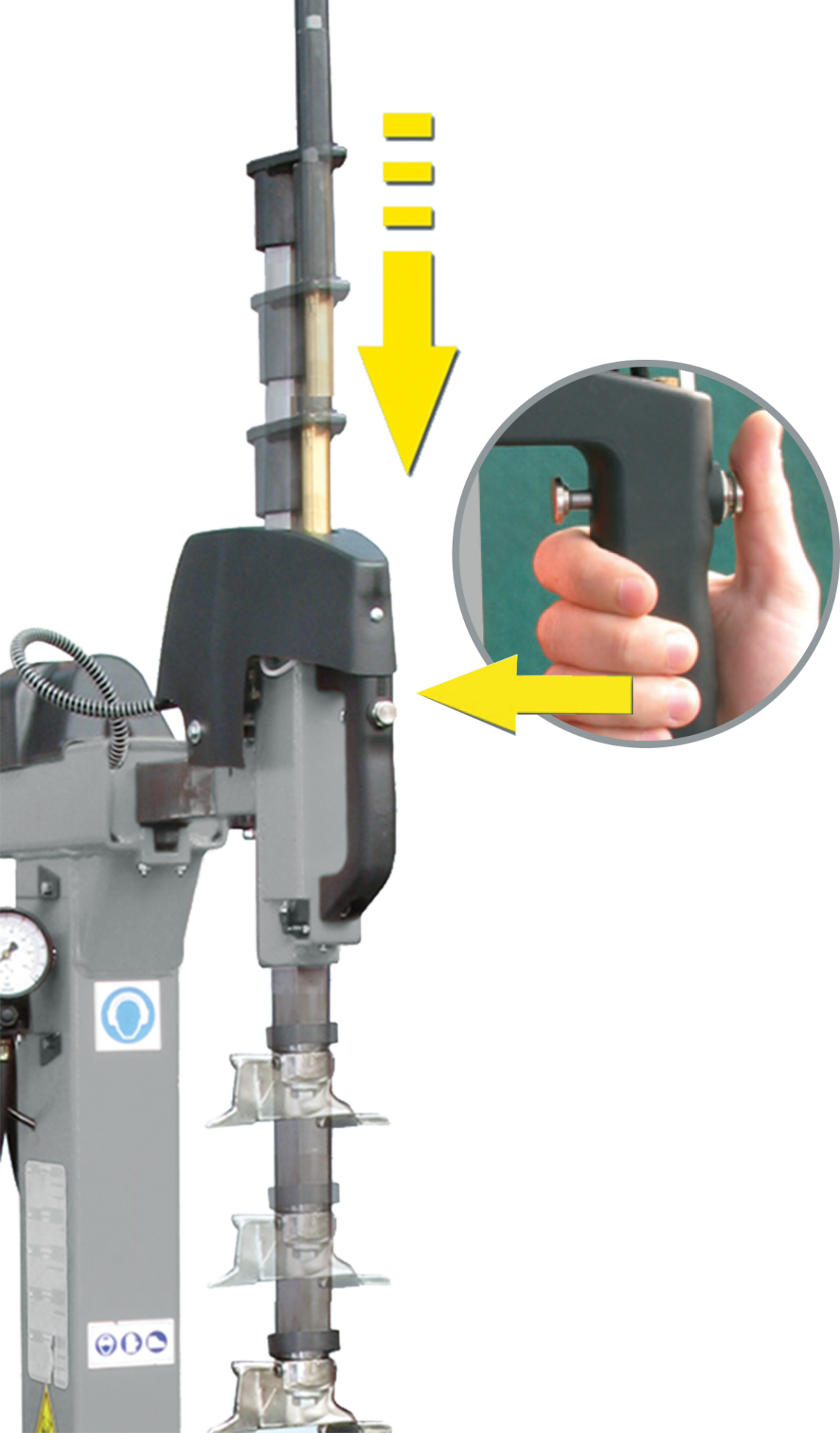 Shaft with pneumatic positioning of tool