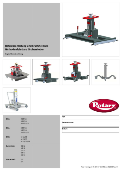 Floor running pit lift OM SP 118691  2022  Rev H