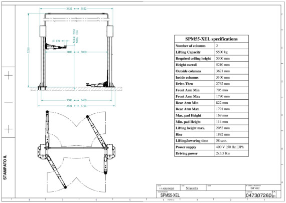 2 post lift SPM55 XEL TD 0473 0726 0 01  2022 