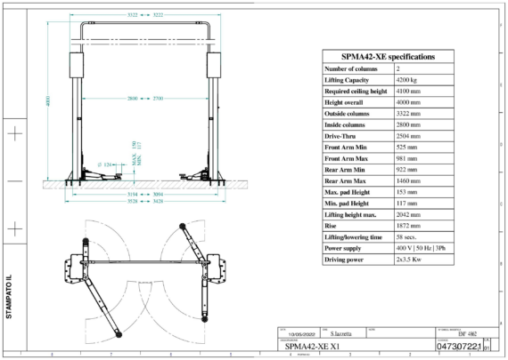 2 post lift SPMA42 XE TD 0473  01  2023 