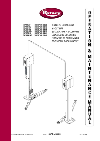 2 post lifts spm42 xl spm42 xel spma42 x spma42 xe spm40av im 0473 m009 0 rev4  zuffa multi 2024 