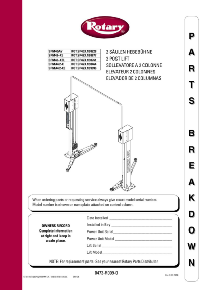 2 post lifts spm40av spm42 xl spm42 xel spma42 x spma42 xe  0473 r009 0 rev3 