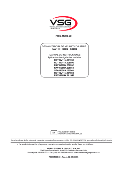 Tyre changer ROTNV11N–RAVG96NX SPAG526N IM 7505 M008 00 VSG rev02  