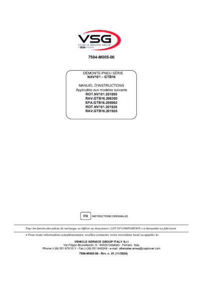 Tyre changer ROTN101–RAVGTB16 SPAGTB16 IM 7504 M005 00 VSG rev01  2024 