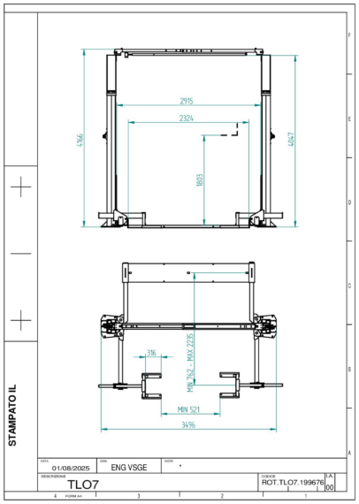 2 Post Lift TLO7 TD 