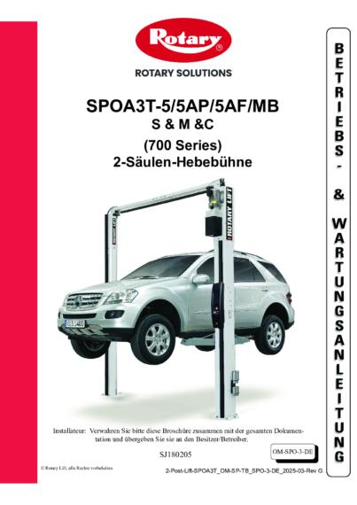 2 Post Lift SPOA3T OM SP TB SPO 3 DE  Rev G