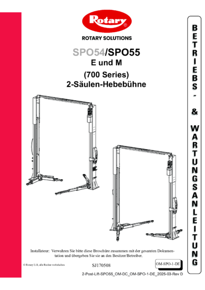 2 Post Lift SPO55 OM DC OM SPO 1 DE  Rev D