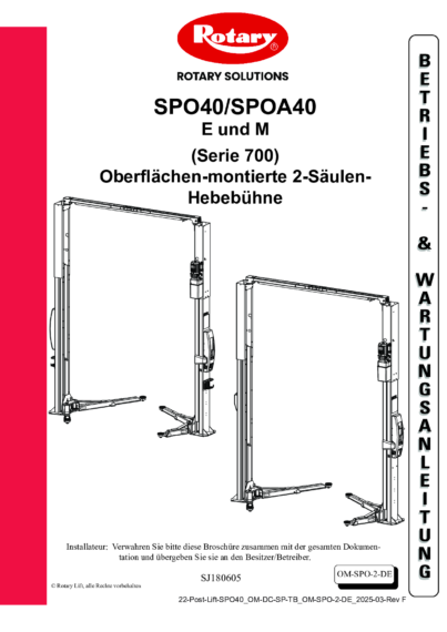 2 Post Lift SPO40 OM DC SP TB OM SPO 2 DE  Rev F
