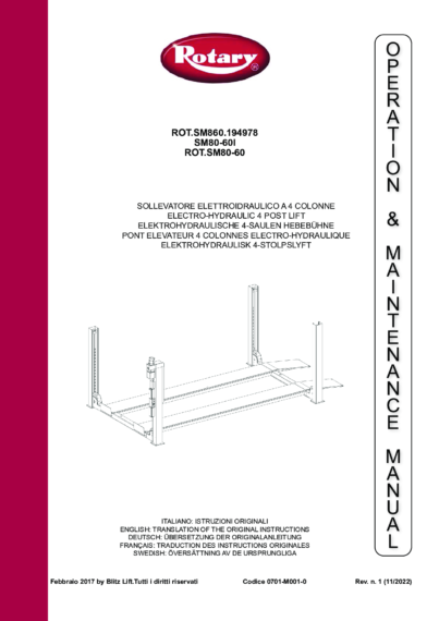 4 Post Lifts ROTSM80 60 ROTSM80 60I IM 0701 M001 0 REV1 multi 2022