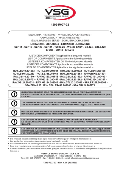 Wheel Balancers LIBRAK240 LIBRAK345 LIBRAK338 LIBRAK328 G2114 G2116 G2120 G2121 T2020 2D WB430 EASY G2124 GTL2120 ER238 ER448 ERL240 SP 1296 R027 02 multi 