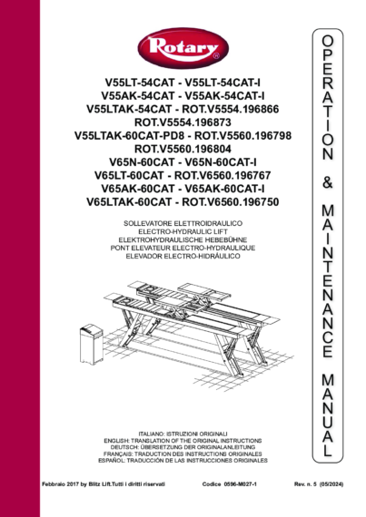 Vertical Scissor Lifts V55LT V55AK V55LTAK V65N V65LT V65AK V65LTAK IM 0596 M027 1 REV5 ES multi 