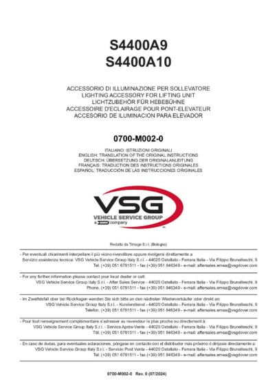 4 Post Lifts S4400A9 S4400A10 IM 0700 M002 0 rev0) MULTI 