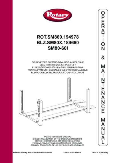 4 Post Lifts ROTSM80 60 ROTSM80 60I IM 0701 M001 0 REV2 MULTI 