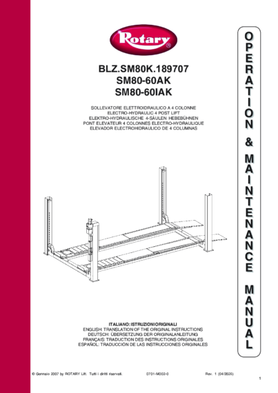4 Post Lifts SM80 60AK SM80 60IAK IM 0701 M002 0 rev1 MULTI